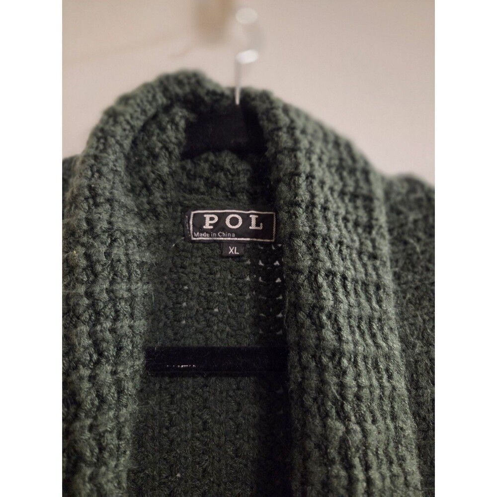 POL Cardigan Sweater Green Waffle Knit Open Front Oversized Boho Slouchy Pockets - Picture 12 of 12